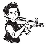 image of a boy in a military vest with weapon