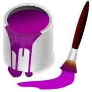 painted can with violet paint and brush