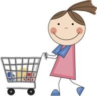 happy girl with Shopping Cart, drawing