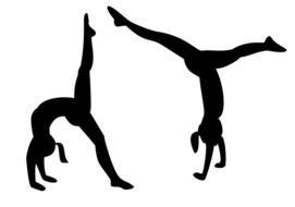 Black silhouettes of the people doing gymnastics clipart