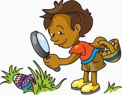 cartoon girl looking for easter eggs with magnifier