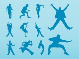 set of blue Jumping Silhouettes