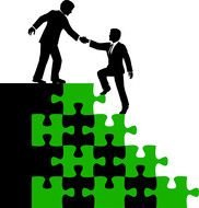 Help, concept, businessmen climbing puzzle