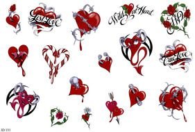 collage of tattoos in the shape of hearts