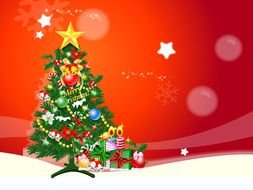 gifts under a colorful christmas tree as a graphic illustration