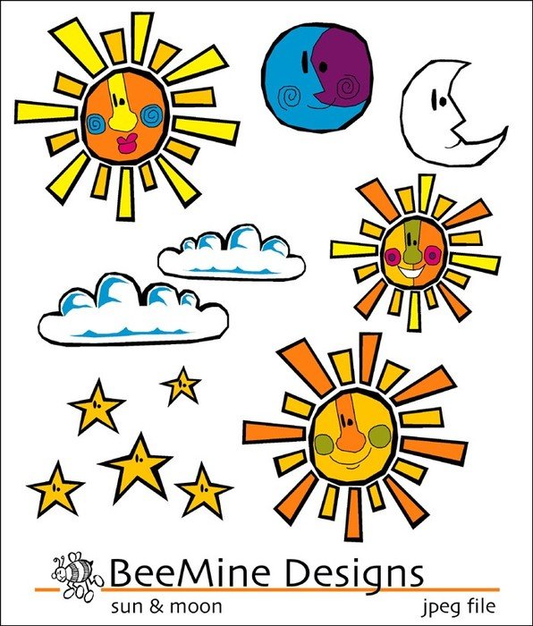 clipart with month and sun with stars