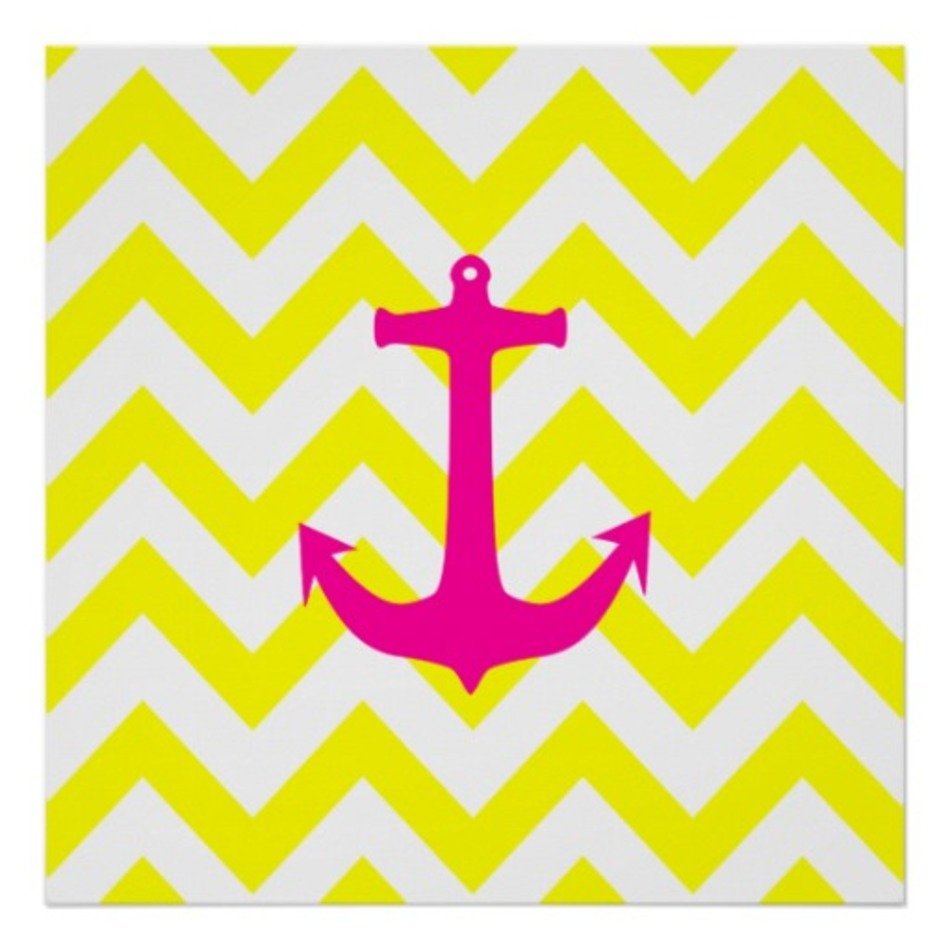 Neon Pink Chevron With Anchor