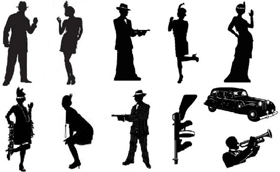 black silhouettes of people and car