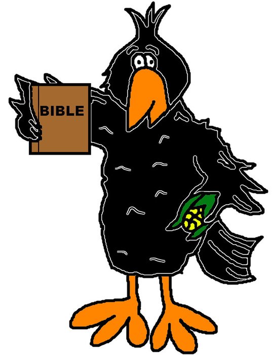Primitive Crow holds bible