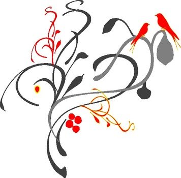 Birds On A Branch Black Grey Clip Art N2