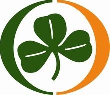 round green and orange design with Shamrock