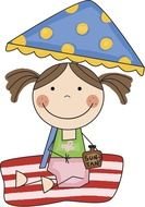 little girl under an umbrella as a graphic illustration