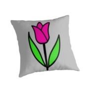 grey pillow with Pink Tulip print