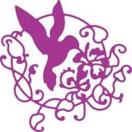 purple silhouette of hummingbird and flowers