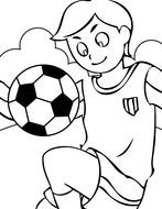 Black and white drawing of the boy playing football clipart
