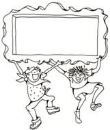 Black and white drawing of the children with the frame clipart