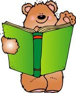 drawn teddy bear reads a green book