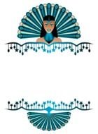 painted head of a girl with peacock tail decoration