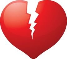 red broken heart on a white background