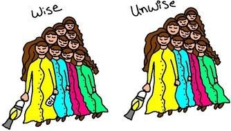 clipart of drawn by a group of wise and unwise girls