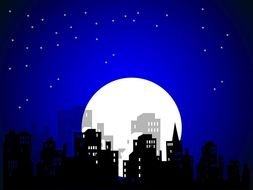 City at full moon night, digital Art