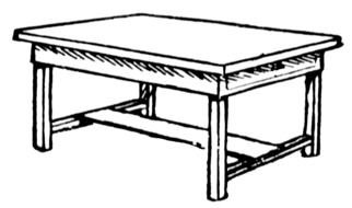 black and white drawing of a wooden table