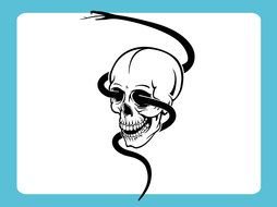 drawn skull with a black snake