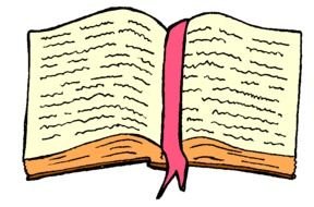 open book with a red bookmark as a graphic illustration