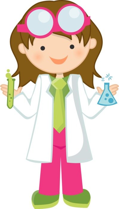 cartoon scientist girl with flasks