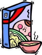 Cereal porridge in colorful pack and bowl, drawing