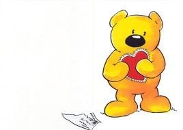 drawing of a yellow bear with a red heart