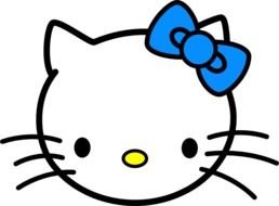 drawing of the head of a kitten with a blue bow