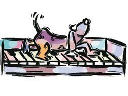 dog on the piano as a graphic illustration