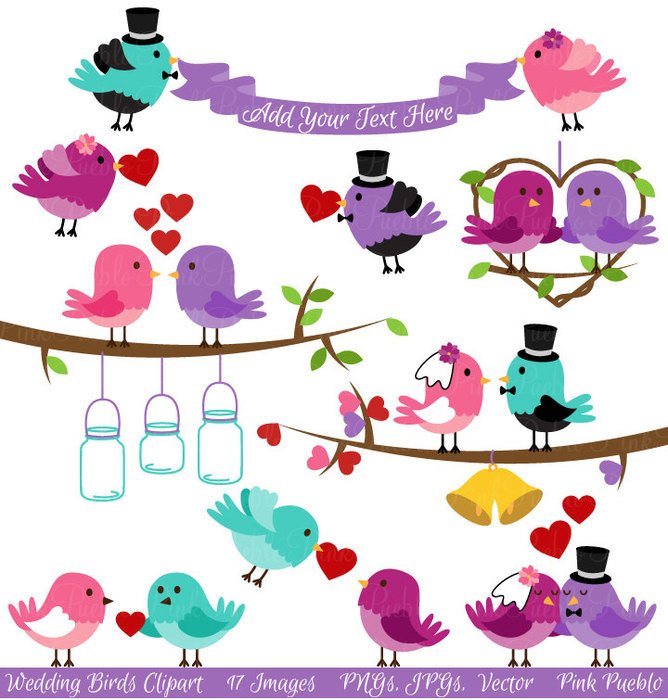 Vintage Love Bird Wedding Clip Art