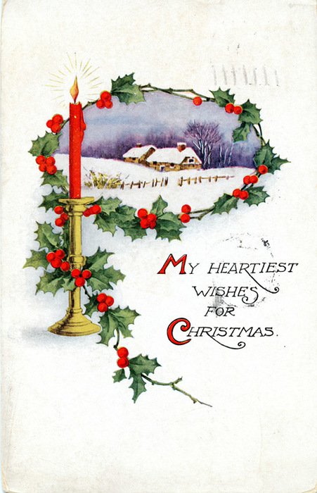 My Heartiest Wishes For Christmas Snow Cabin Candle Holly