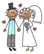 cartoon vintage Bride and Groom