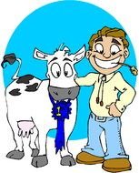 Cow and boy funny drawing