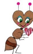 drawing of an ant with a heart in his hands