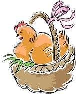 drawing of chicken in a wicker basket