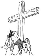 black and white picture of the romans near the cross