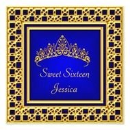 Sweet 16 Birthday Royal Blue Gold Silver Tiara Personalized Invite