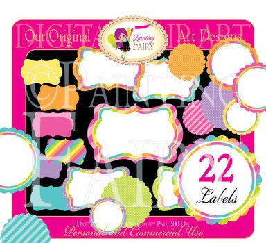 22 Digital Labels Scalloped Rainbow Fun Clipart Embellishments Frames