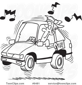 Black And White Cartoon Car N4