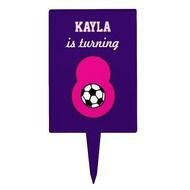 8th Birthday Party Soccer In Pink Cake Topper