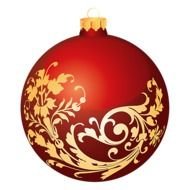 painted red christmas ball with golden pattern