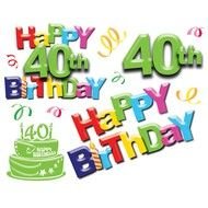 Happy 40th Birthday text Clip Art drawing