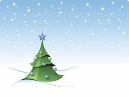 wallpaper with cartoon Christmas tree and snow