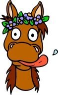 Cartoon Horse Head with flower wreath