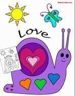 drawing of a colorful snail with hearts