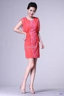 Asian model in red dress